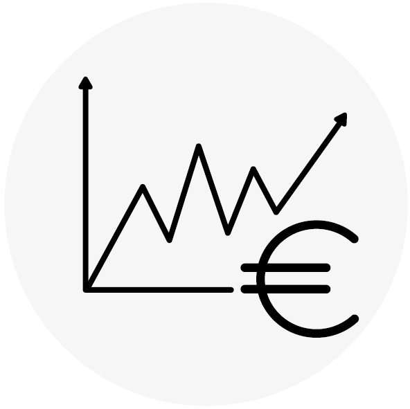 Abbildung eines Diagramms mit steigendem Graph und Euro Zeichen
